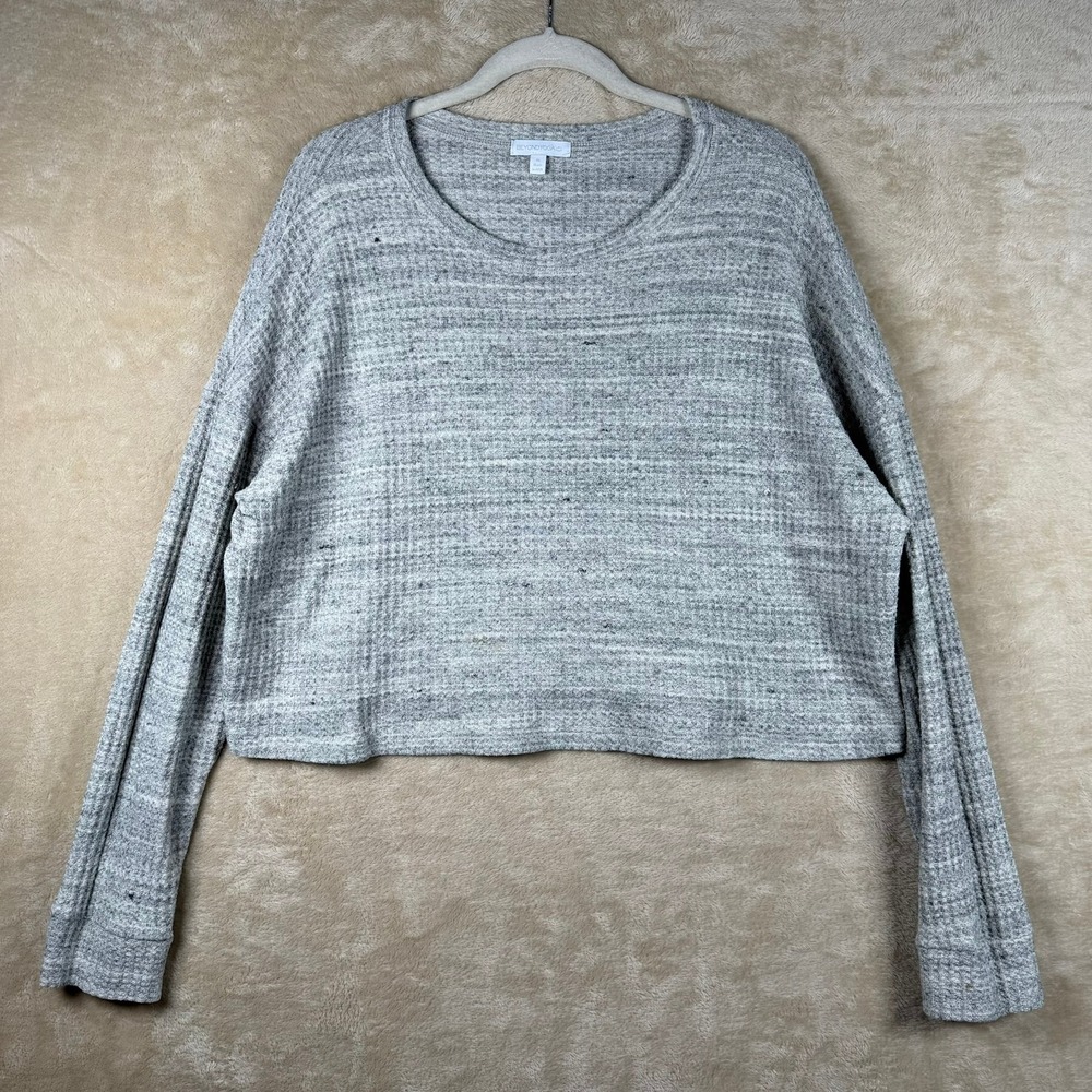 Beyond Yoga Womens XL Waffle Knit Cropped Long Sleeve Top Heather Grey Athletic